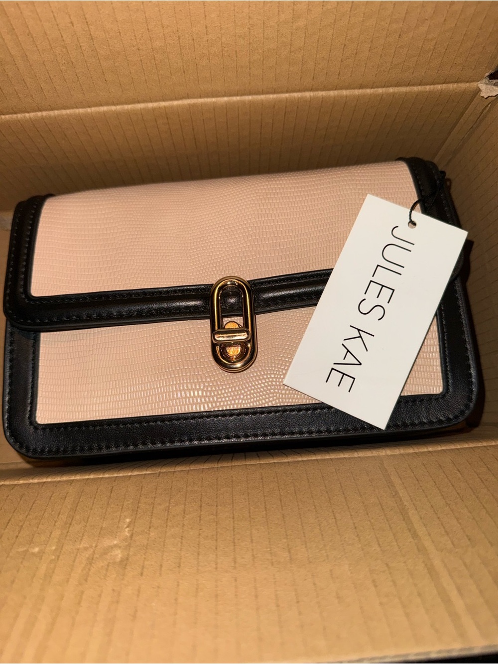 Jules Kae Blush Pink and Black Wristlet Clutch